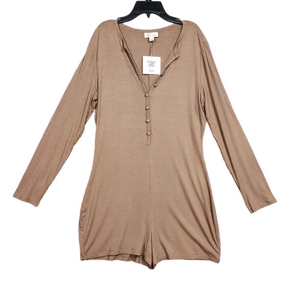 Jenni Style Not Size Solid Ribbed Romper XL Tobacco Tan - Picture 1 of 8